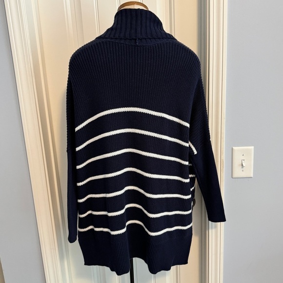 Athleta XXS Striped Peaceful Wrap Cardigan Sweater ~ Navy Blue Nautical Casual - Picture 2 of 7